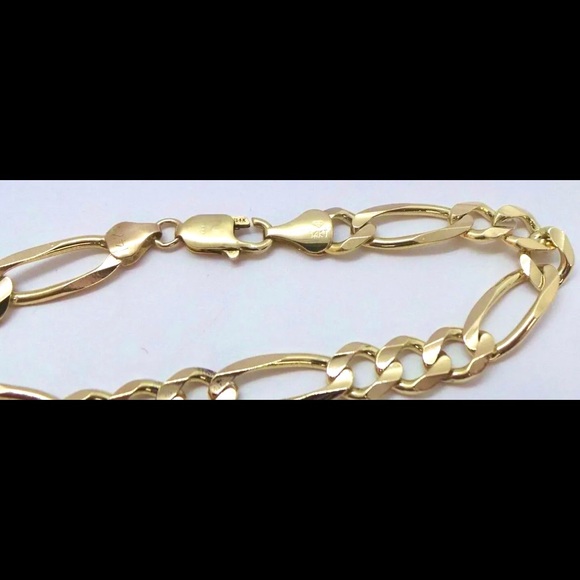 14K YELLOW solid GOLD Italian FIGARO LINK BRACELET stamped - Picture 3 of 5